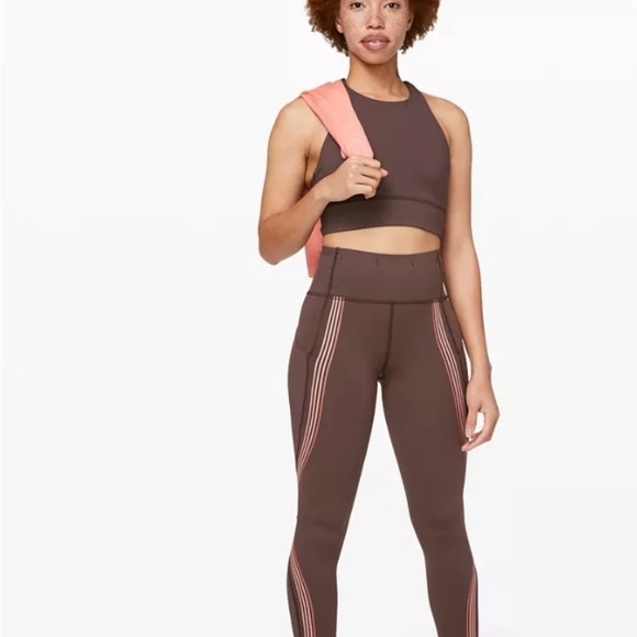 Lululemon Speed Light Yoga Leggings Brown with Pink Stripes Size 8 Excellent - Picture 5 of 13